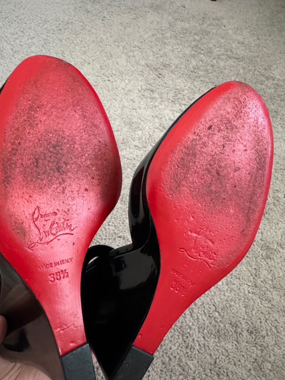 Christian Louboutin Black Patent Peep-Toe Ankle-Strap Heels - Picture 5 of 8